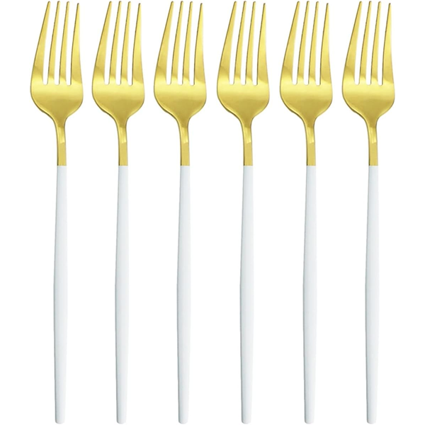 White Handle Gold Steel Forks