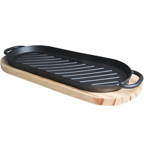 Cast Iron Griddle Pan With Wood