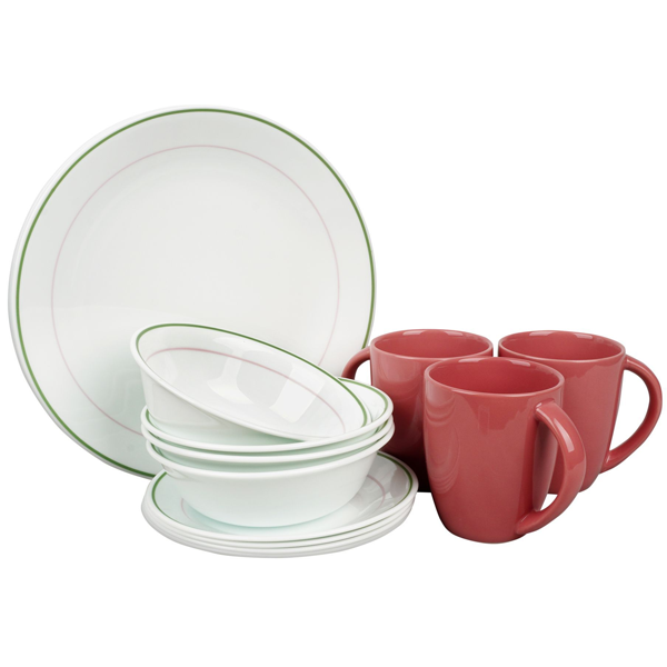 Corelle 16pc Dinner Set - Double Ring Green
