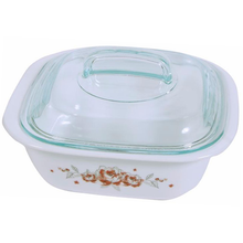 Corelle 1.41L Square Dish Brushed Stroke Roses W/ Glass Cover & Plastic Lid - bakeware bake house kitchenware bakers supplies baking