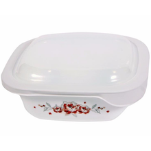 Corelle 1.41L Square Dish Brushed Stroke Roses W/ Glass Cover & Plastic Lid - bakeware bake house kitchenware bakers supplies baking