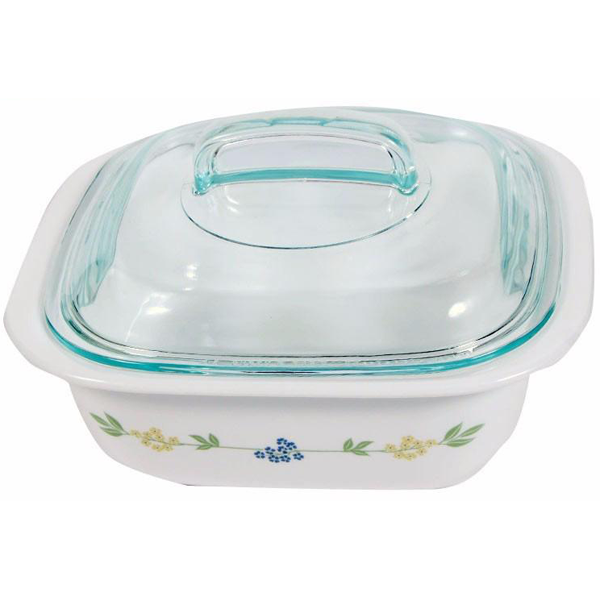 Corelle 1.41L Square Dish Secret Garden W/ Glass Cover & Plastic Lid - bakeware bake house kitchenware bakers supplies baking